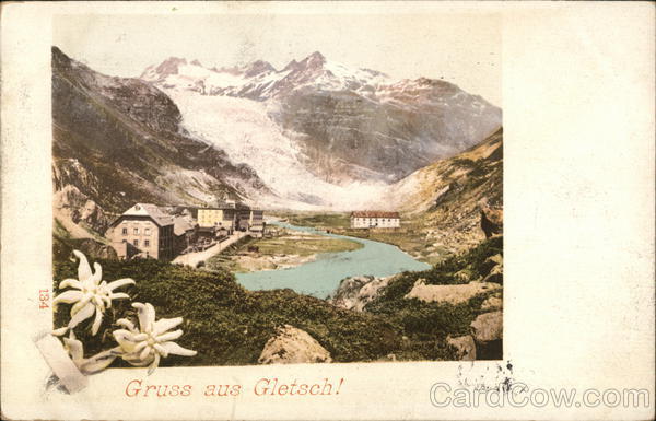 View of Village and Mountains Gletsch Switzerland