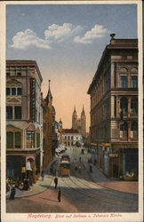 Blick auf Rathaus w Johannis Kirche - View of City Hall with St. John's Church Postcard
