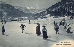 Ice Rink & Mountains St. Moritz, Switzerland Postcard Postcard