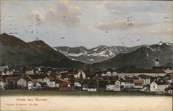 View of Town and Mountains Postcard