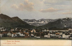 View of Town and Mountains Postcard