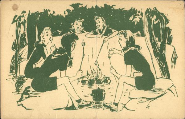 Girl Scouts Roasting Marshmallows and Singing