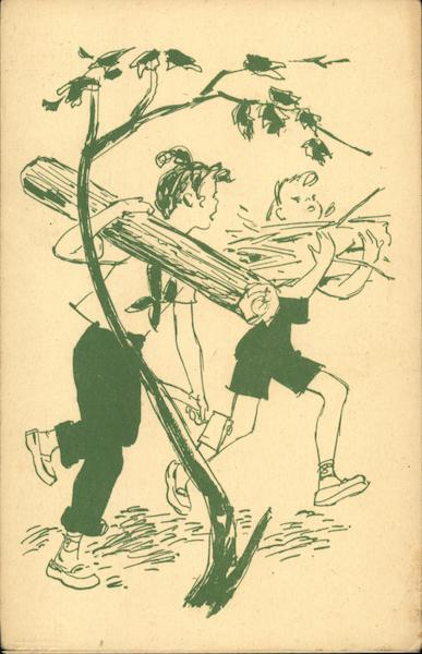 Girl Scouts Carrying Wood