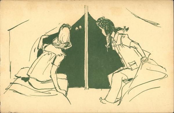 Two Girls Scouts Peeking Out of Tent Girl Scouts