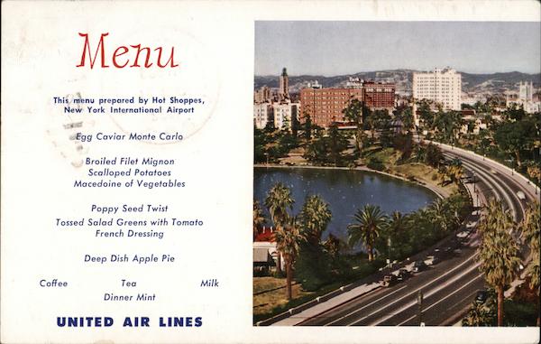 United Airlines Menu Los Angeles California Airline Advertising