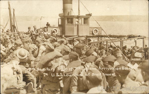 7th Sanitary Train of 7th Division Arrive on Board U.S.S. Louisiana at Brest, France