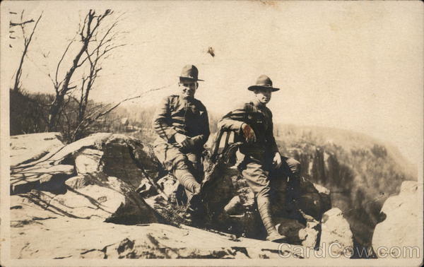 Portrait of Two Soldiers on Rocks World War I