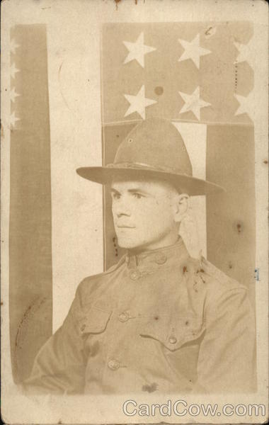 Portrait of Soldier (Sam) with US Flag World War I