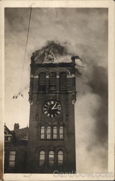 College Clocktower on Fire Tarkio Missouri