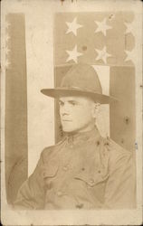 Portrait of Soldier (Sam) with US Flag Postcard