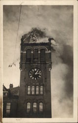 College Clocktower on Fire Postcard