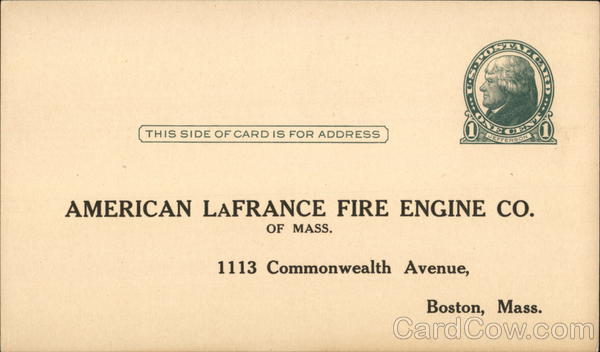 American LaFrance Fire Engine Co. of Mass. Boston Massachusetts