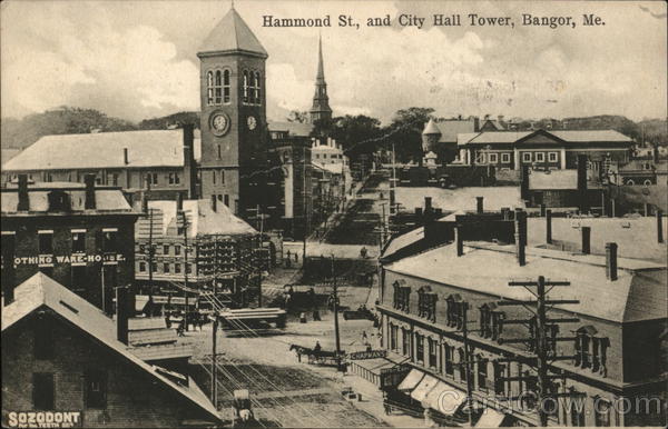 Hammond St., and City Hall Tower Bangor Maine