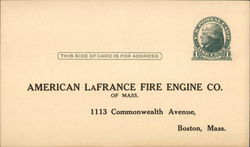 American LaFrance Fire Engine Co. of Mass. Postcard