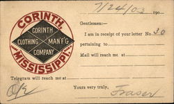 Corinth Clothing Manufacturing Company Postal Mississippi Postcard Postcard 