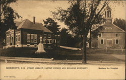 Public Library, Baptist Church and Soldiers' Monument Meredith, NH Postcard Postcard Postcard