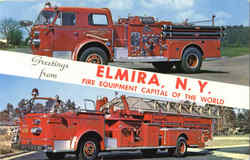 Greetings From Elmira Fire Trucks New York Postcard Postcard