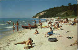 Looking North On Frankfort's Sandy Beach Michigan Postcard Postcard