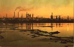Oil Refinery At Night Postcard