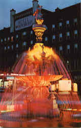 The Fountain On Public Square Brilliantly Aglow At Night Watertown, NY Postcard 