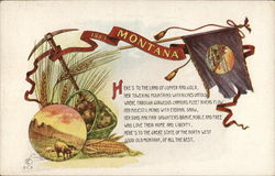 Montana Poem, Flag and Crops Postcard