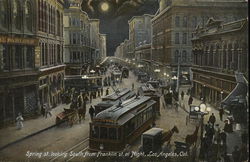 Spring St. Looking South from Franklin St. at Night Postcard