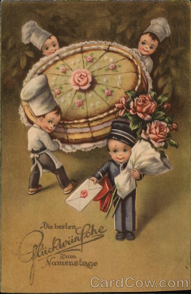 German Congratulations - children with giant cake