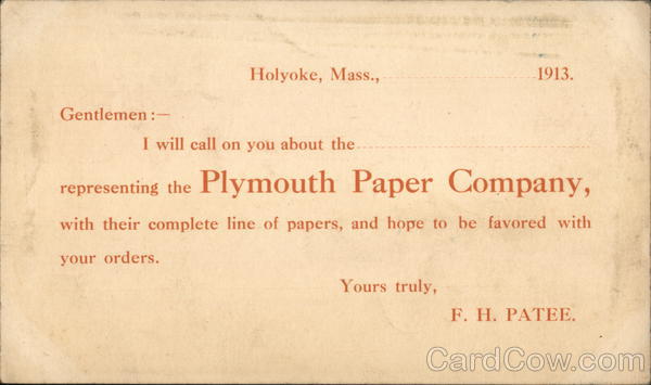 Plymouth Paper Company Holyoke Massachusetts Advertising