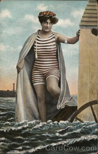 Woman In a bathing Suit Steps Into Water Swimsuits & Pinup Postcard