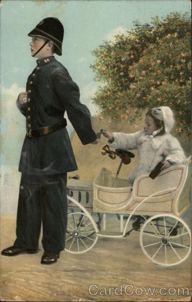 Boy in Police Uniform with Girl in Toy Car Children