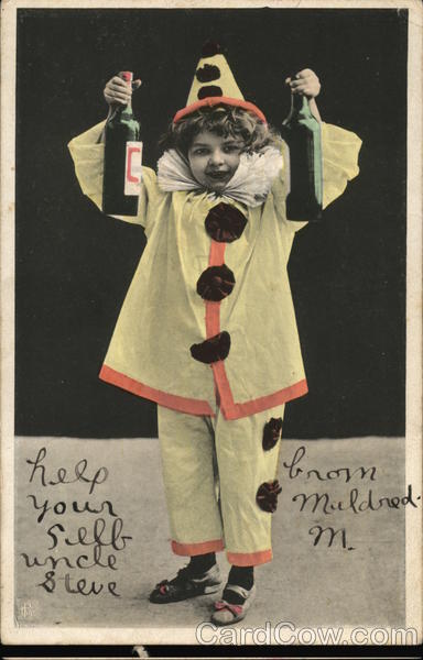 Boy Dressed as Clown with Wine Bottles Children