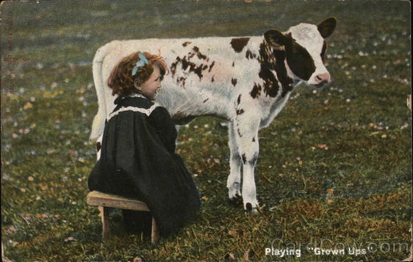 Playing Grown Ups- Girl Milking Cow Cows & Cattle