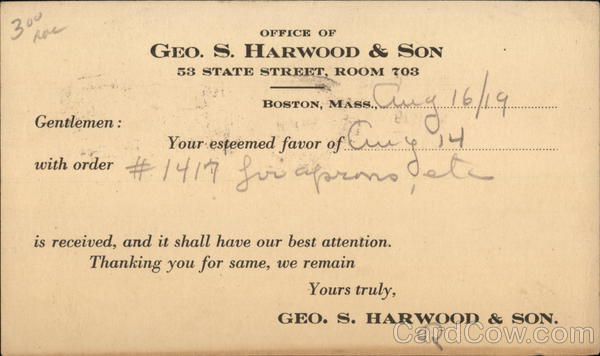 George S. Harwood & Son Boston Massachusetts Advertising