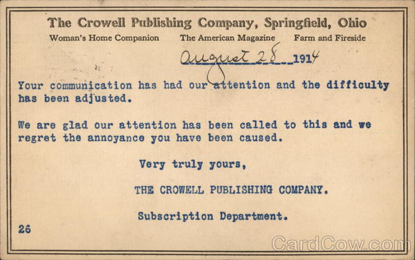 The Crowell Publishing Company Springfield Ohio Advertising