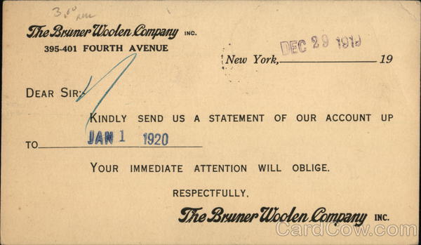The Bruner Woolen Company New York City Advertising