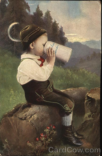 German Boy Drinking from Beer Stein Children