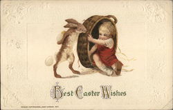 Best Easter Wishes: Rabbit Holding A Basket With A Child Best Easter Wishes: Rabbit Holding A Basket With A Child