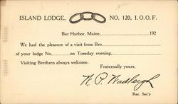 Island Lodge No. 120 IOOF Bar Harbor, ME Fraternal Postcard Postcard Postcard