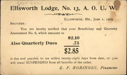 Ellsworth Lodge, No. 13 Ancient Order of United Workmen (AOUW) Postcard