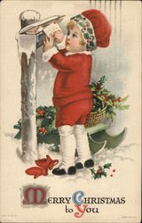 Boy Mailing Letter to Santa Christmas Postcard Postcard Postcard