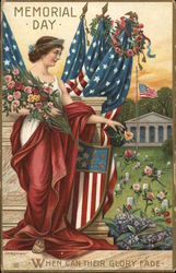 Memorial Day-Woman with American Flags Postcard