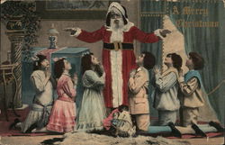 Santa Standing with Kneeling Children Postcard