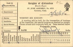 Knights of Columbus Coventry, CT Fraternal Postcard Postcard Postcard