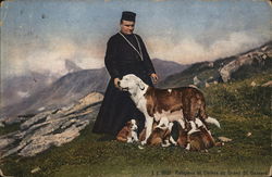 Man with Dogs Saint Bernards Postcard Postcard Postcard