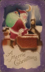 Santa Climbs Down a Chimney Santa Claus Postcard Postcard Postcard