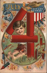 4th of July-Child Sitting in Grass Postcard