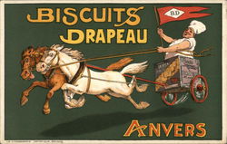 Biscuits Drapeau Anvers: Man Drives Horse Cart While Holding DP Flag Postcard