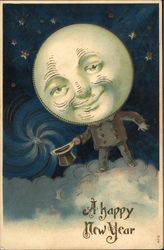 A Happy New Year - Man in the Moon Postcard