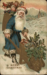 A Merry Christmas - Santa in Blue Robe Postcard