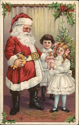 Christmas Greetings - Santa with Children Postcard